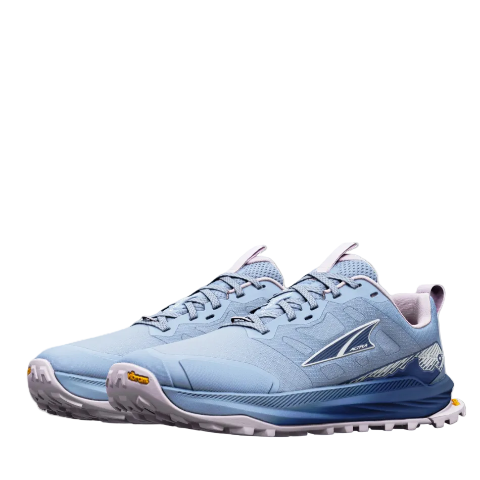 Altra Women's Lone Peak 9+ Trail Running Shoes in Rain Washed/Oceana/Orchid Ice, side angle