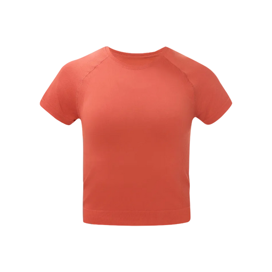 Athlete Crop Seamless Workout T-Shirt in Terazzo Red, front view