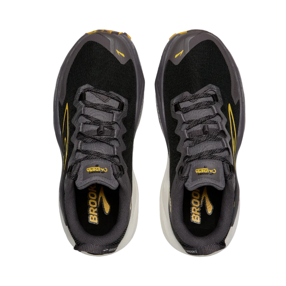 Brooks Men's Caldera 8 Running Shoes in Black/Rabbit/Zest, top view