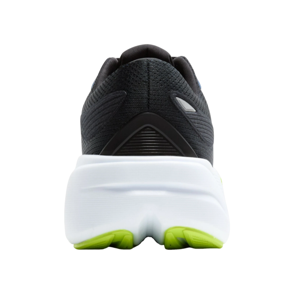 Up & Running Brooks Ghost Max 3 men's running shoe in black and navy with a thick white cushioned sole and lime accents
