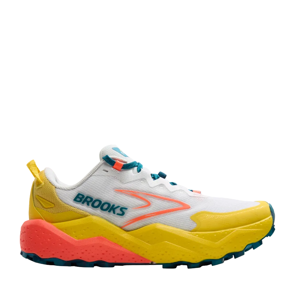 Brooks Women's Caldera 8 Trail Running Shoes in Bit of Blue/Quince/Flame, side view