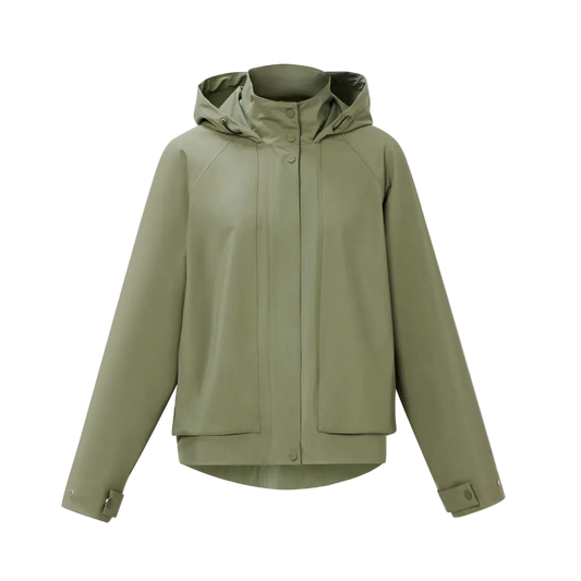 Motion Waterproof Cropped Parka in Bracken Green, front view