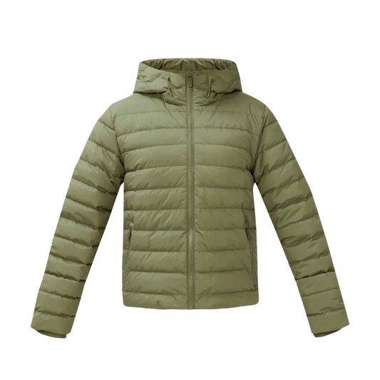Nimbus Lightweight Short Puffer in Bracken Green, front view