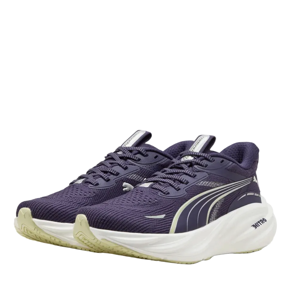 PUMA Women's Magnify NITRO 3 Running Shoes in Deep Plum/Apple Spritz, side angle