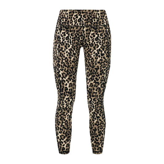 Power 7/8 Piping Workout Leggings in Brown Ink Leopard Print, front view