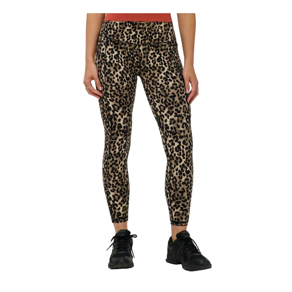 Power 7/8 Piping Workout Leggings in Brown Ink Leopard Print, model front view
