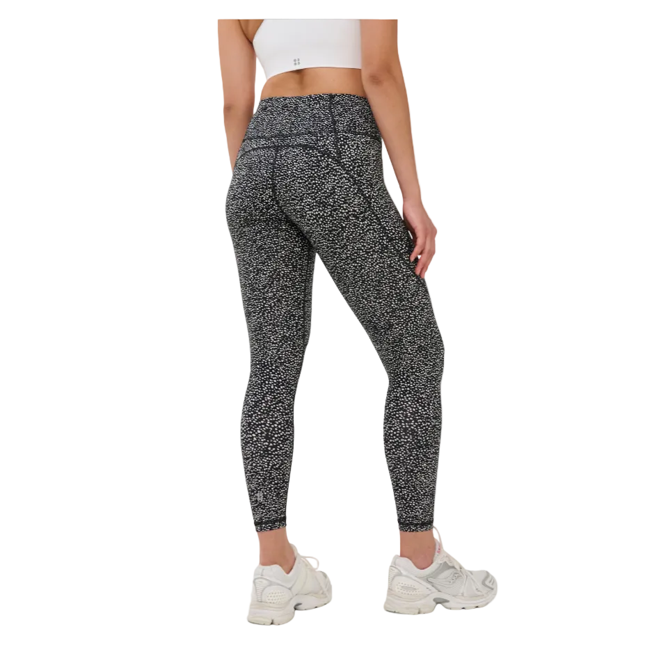 Power 7/8 Workout Leggings in Black Micro Dot Print, model back view