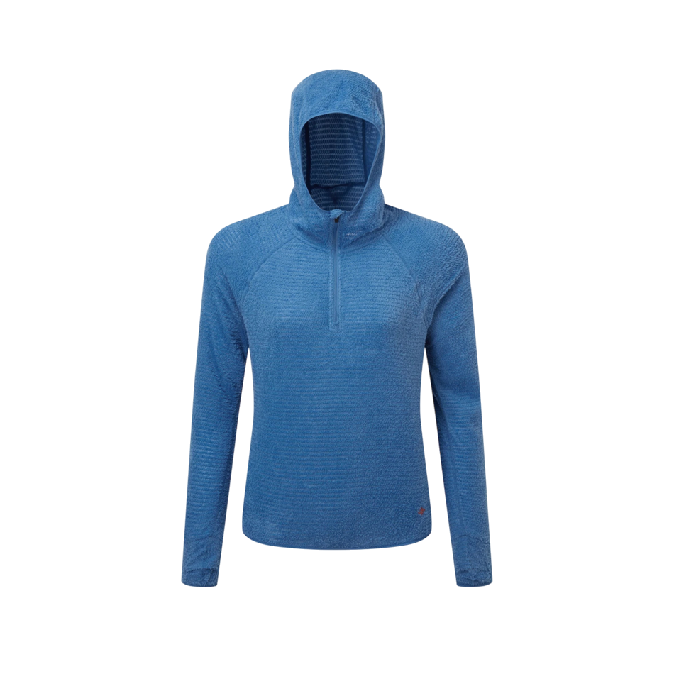 Up & Running Ronhill women's blue textured Primaloft winter running hoodie with half-zip and hood