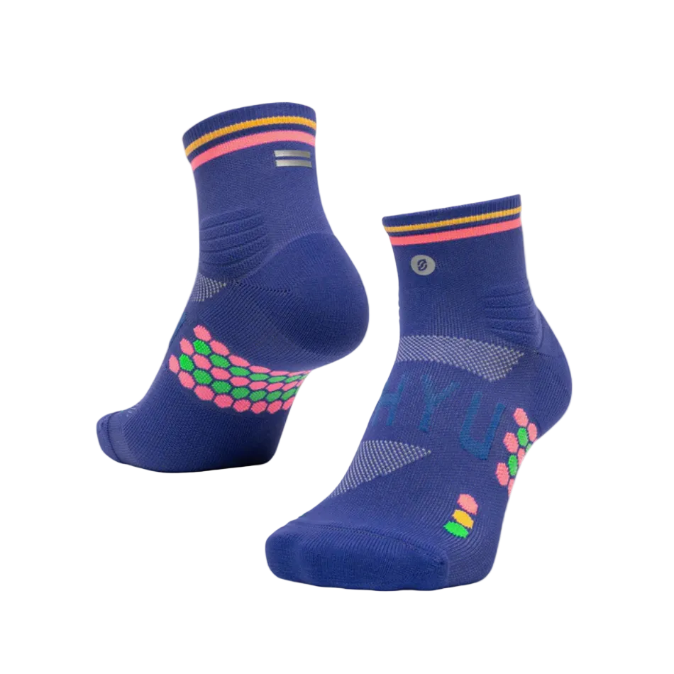 SHYU Racing Quarter Crew Running Socks in Blue/Blush/Apricot SS26