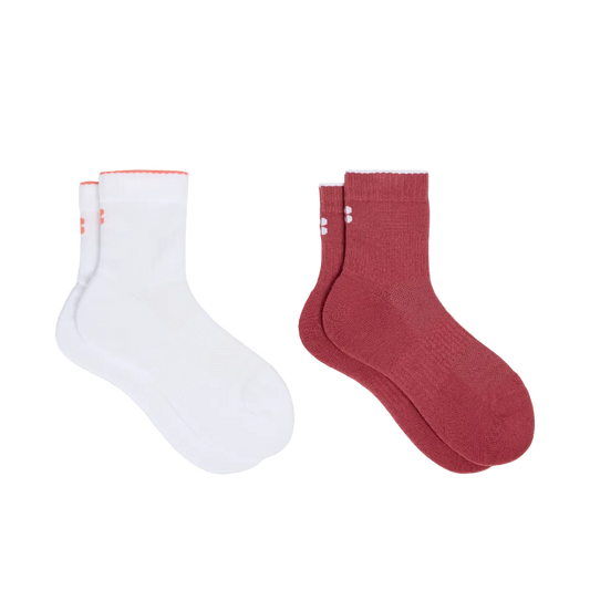 Sweaty Betty Crew Running Socks 2 Pack in Sienna Pink/Tuscan Orange/White, top view