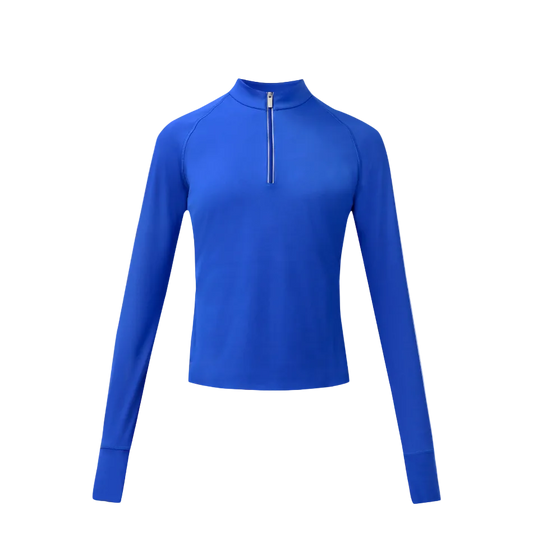 Sweaty Betty Runner's High Bonded Half Zip in Prussian Blue, front view