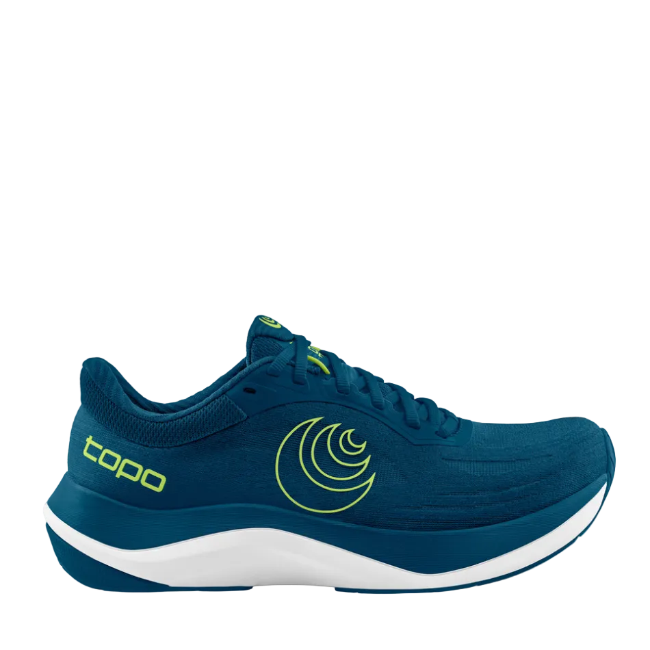 Topo Men's Ultrafly 6 Running Shoes in Navy/Lime, side view