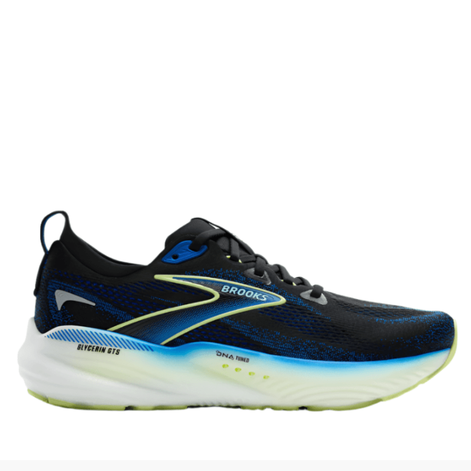 Brooks Men's Glycerin GTS 22 Running Shoes in Black/Cobalt/Neo Yellow SS25