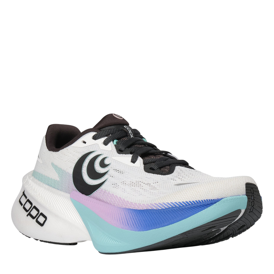 Up & Running Topo Women's Specter 3 running shoes in white with teal and purple midsole accents