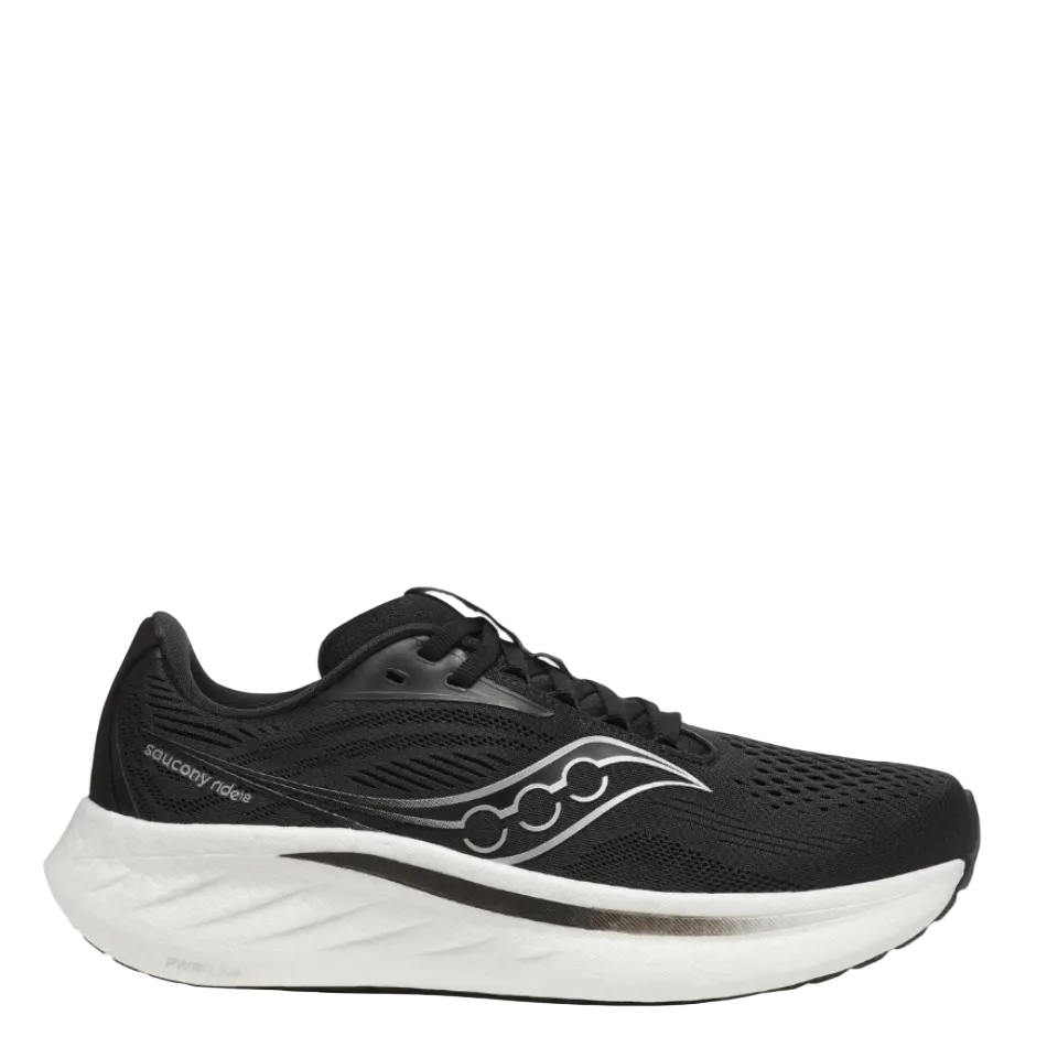Saucony Women's Ride 18 Running Shoes in Black/White