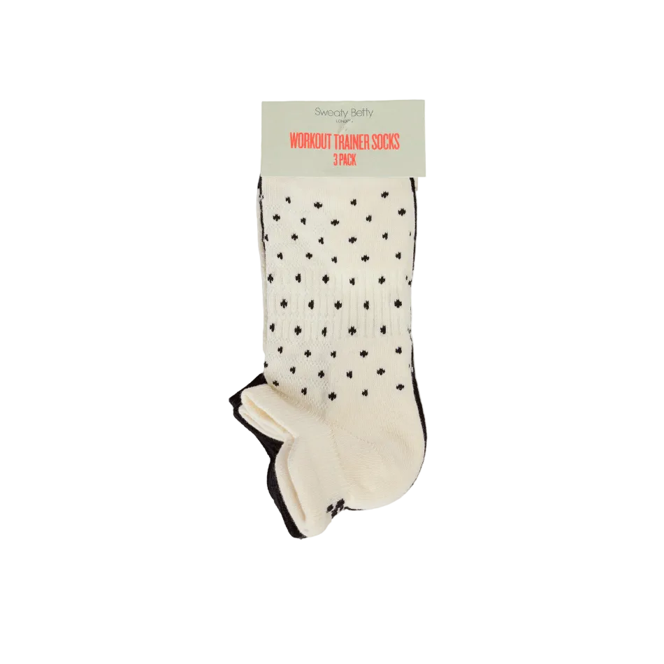Workout Trainer Socks 3 Pack in Cream SB Polka Dot, top view