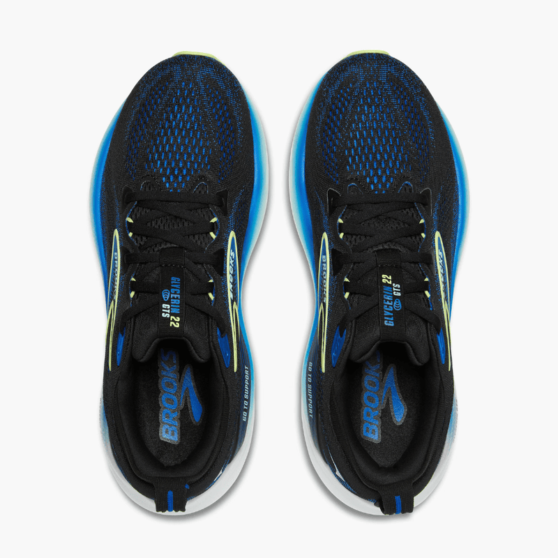 Brooks Shoes Brooks Men's Glycerin GTS 22 Running Shoes in Black/Cobalt/Neo Yellow SS25 - Up and Running