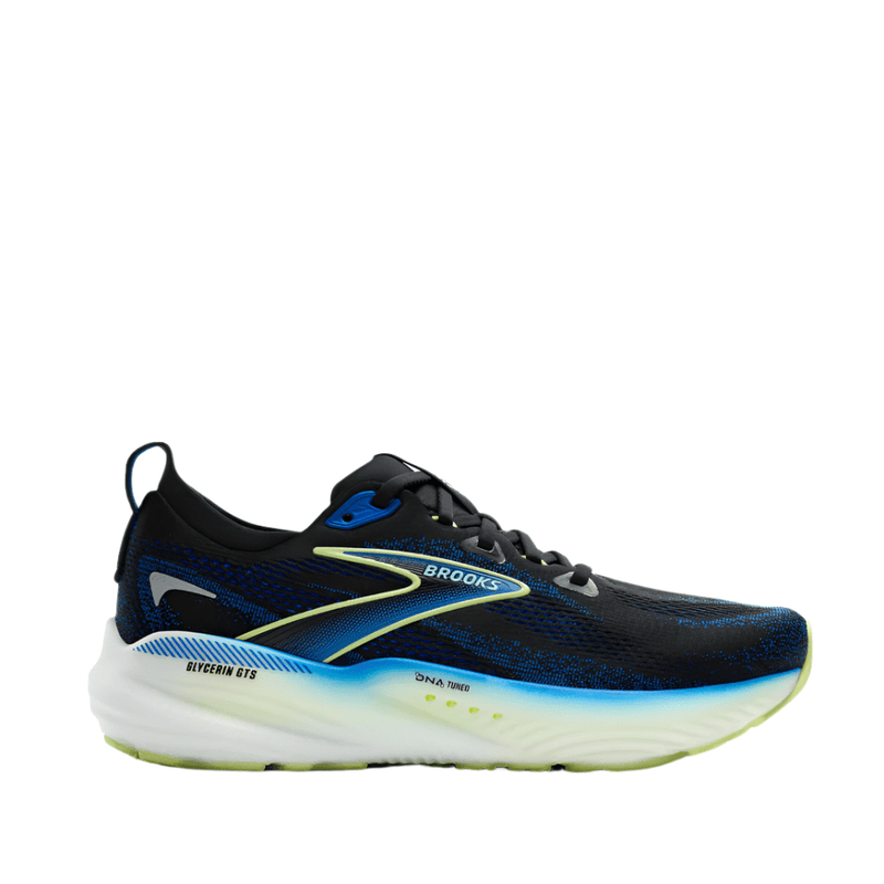 Brooks Shoes Brooks Men's Glycerin GTS 22 Running Shoes in Black/Cobalt/Neo Yellow SS25 - Up and Running