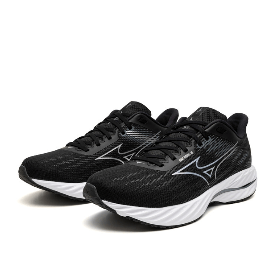 Mizuno Shoes Mizuno Men's Wave Inspire 21 Running Shoes in Black/Silver/Metalic Grey SS25 - Up and Running