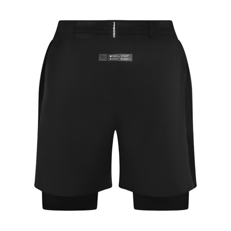 Pressio Clothing Pressio Men's Elite 2 in 1 Short in Black/Silver SS24 - Up and Running