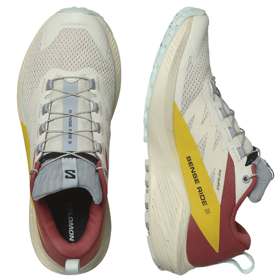 Salomon Shoes Salomon Men's Sense Ride 5 Trail Running Shoes in Rainy Day/Hot Sauce/Freeshia - Up and Running