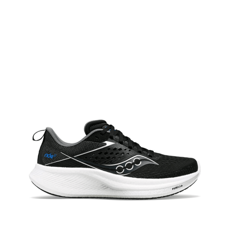 Saucony Shoes Saucony Ride 17 Men's Running Shoes in 2E Width (Wide Fit) Black/White AW24 - Up and Running