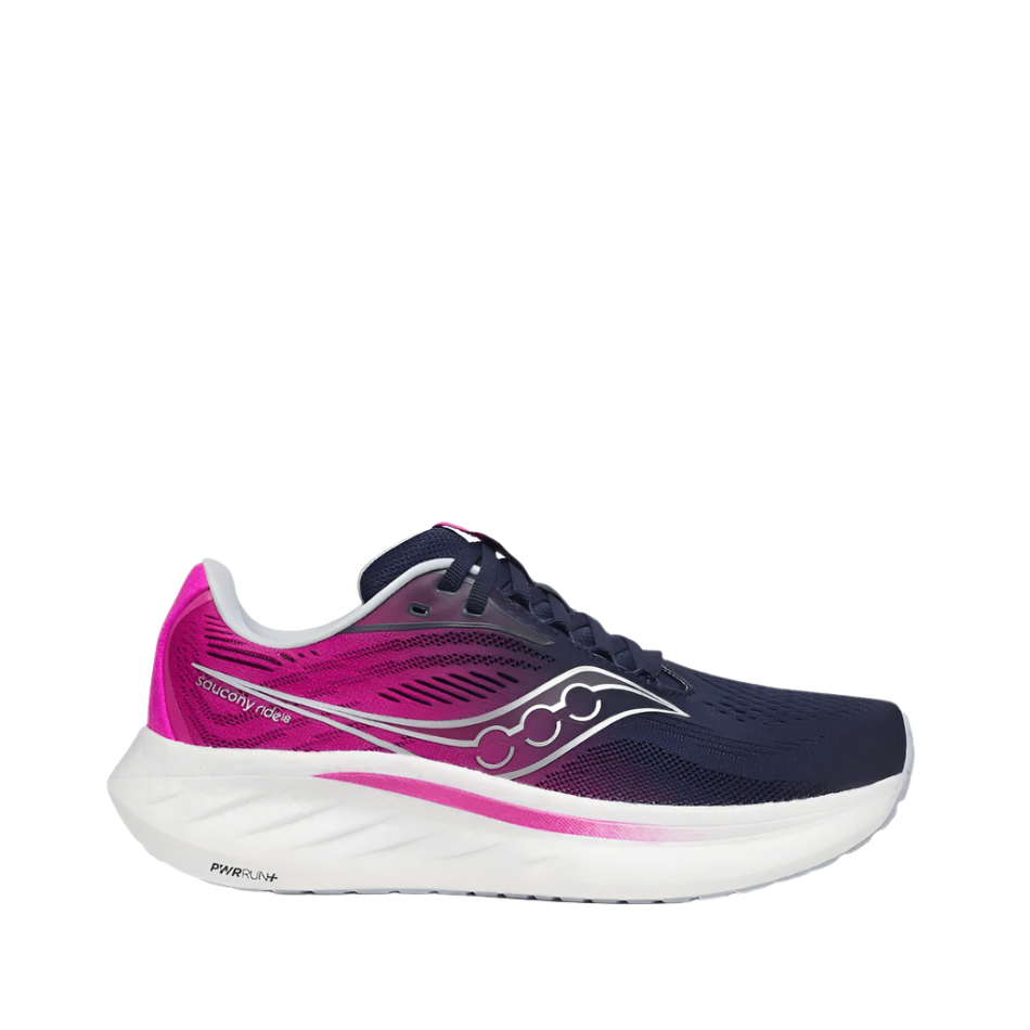 Saucony Shoes Saucony Women's Ride 18 Running Shoes in Navy/Fuchsia SS25 - Up and Running