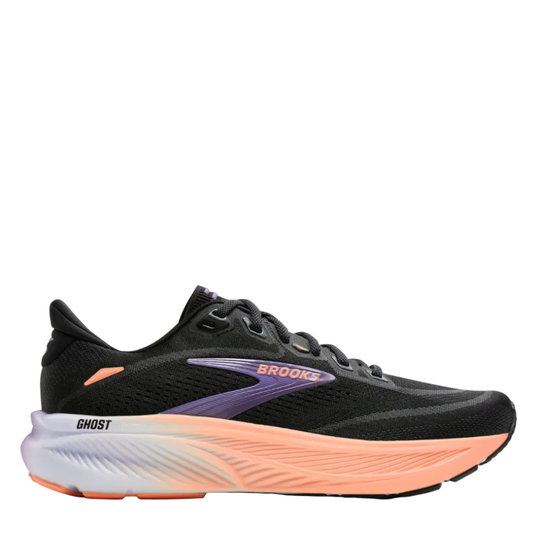 Brooks Women's Ghost 18 Running Shoes in Black/Mulled Grape/Peach AW26