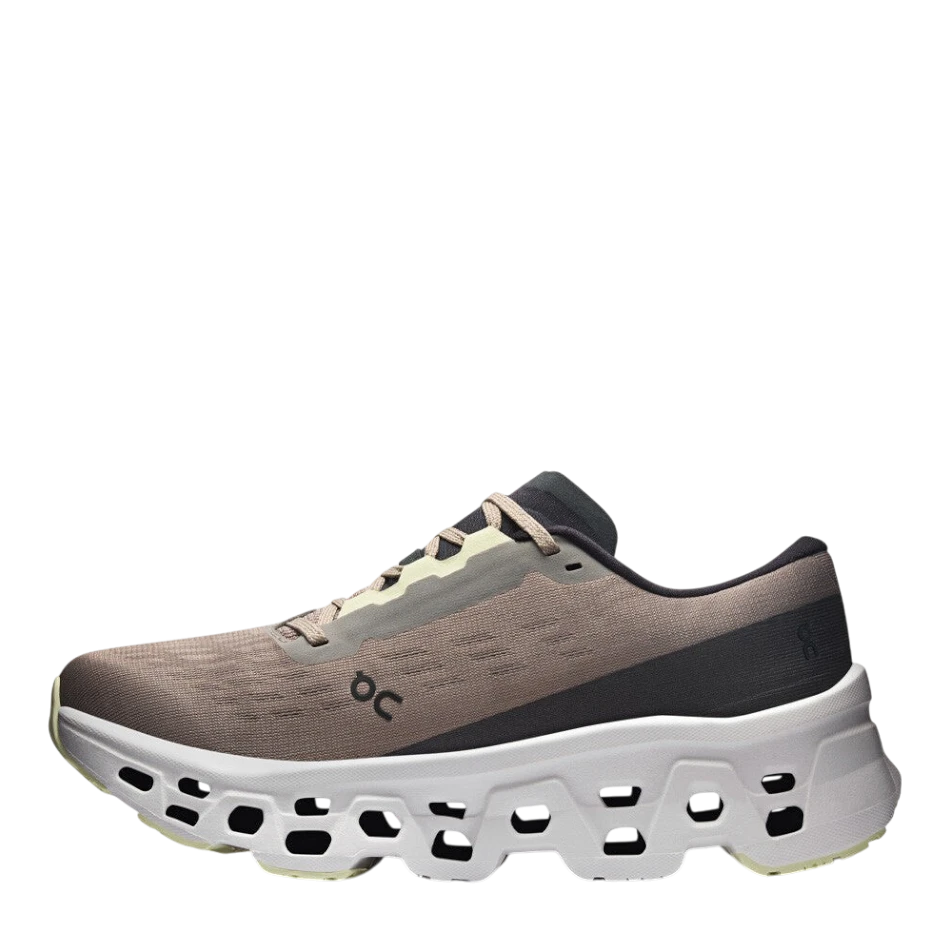 Up & Running On Women's Cloudmonster 3 running shoes in cinder and ivory with triple-layered CloudTec cushioning.