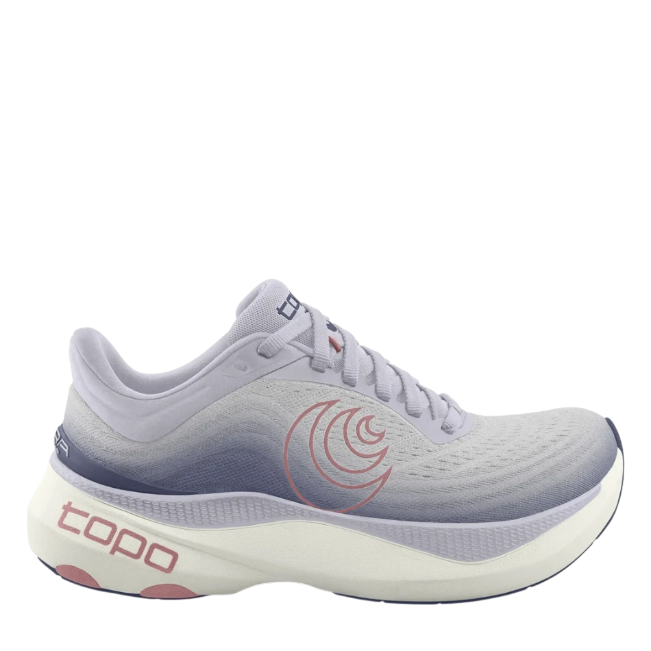 Up & Running Topo Women's Aura running shoes in lilac and purple with a thick cushioned white midsole