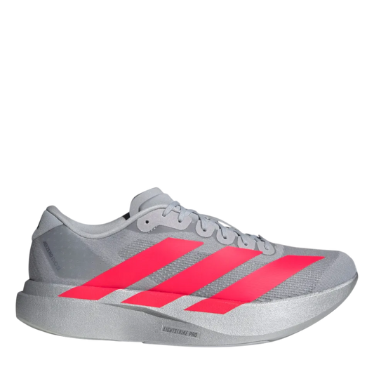 Up & Running adidas Adizero Evo SL running shoes in silver and lucid red with Lightstrike Pro foam cushioning