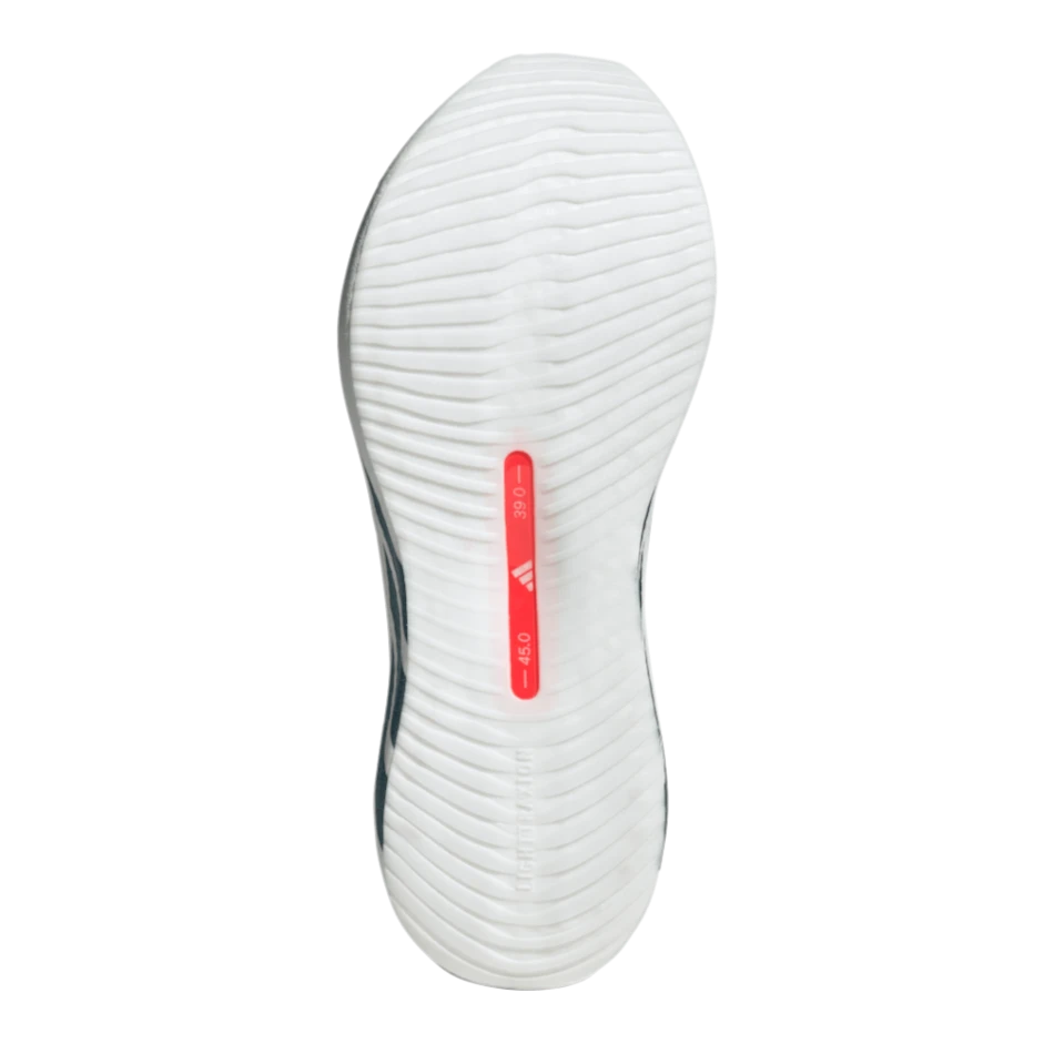 Up & Running adidas Hyperboost Edge running shoe outsole in white with red detailing and LIGHTTRAXION grip pattern