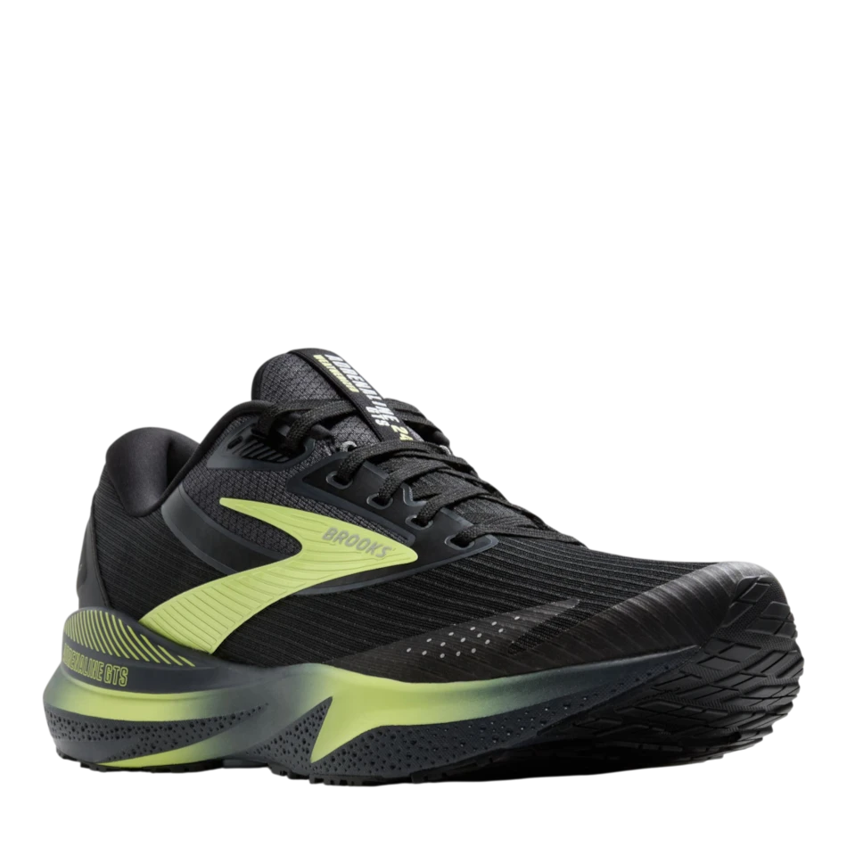 Up & Running Brooks Adrenaline GTS 24 weatherized running shoes in black and yellow with nitrogen-infused foam sole