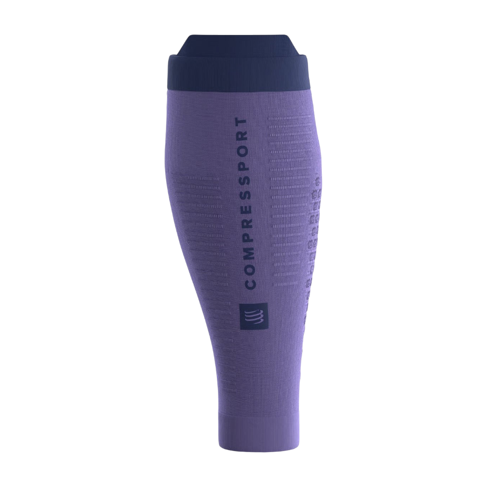 Up & Running Compressport R2 3.0 calf compression sleeves in aster purple and peacoat with waffle knit texture.