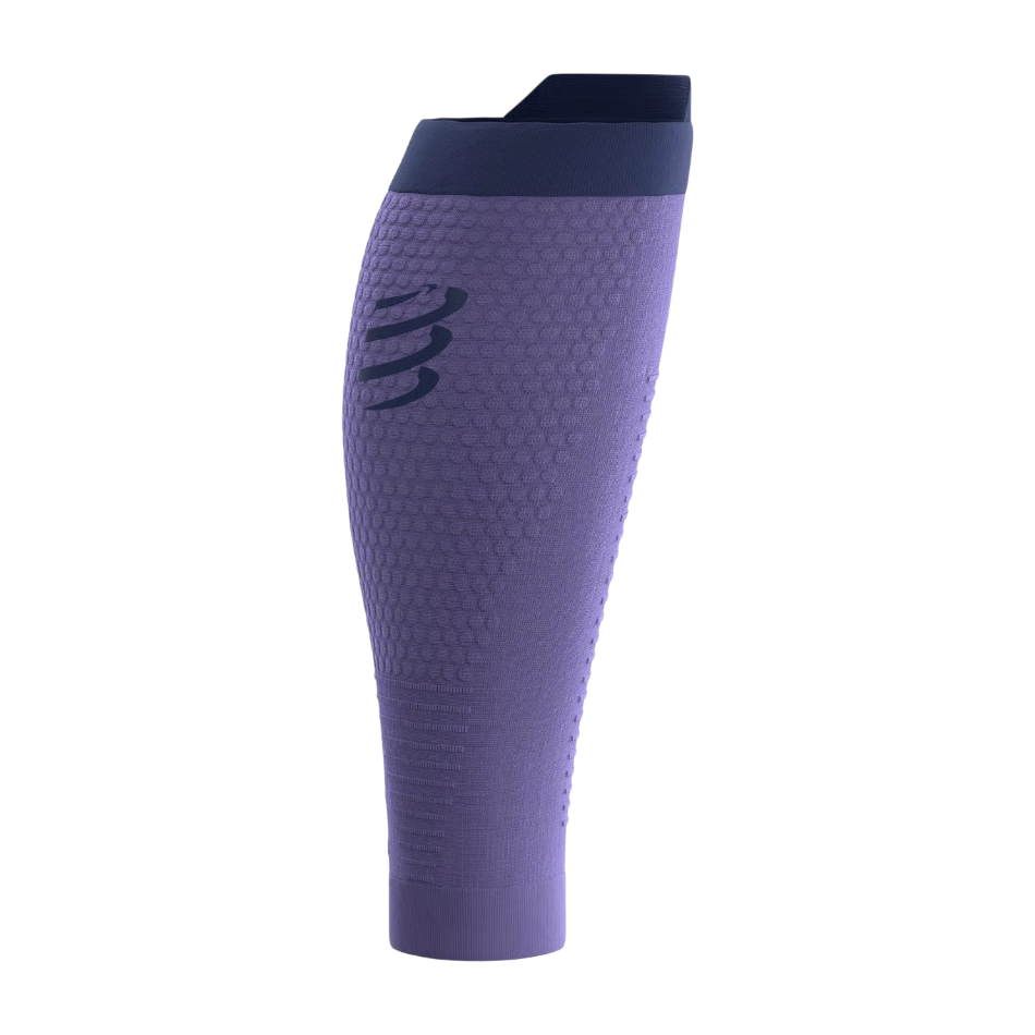 Up & Running Compressport R2 3.0 calf compression sleeves in aster purple and peacoat with waffle knit texture.