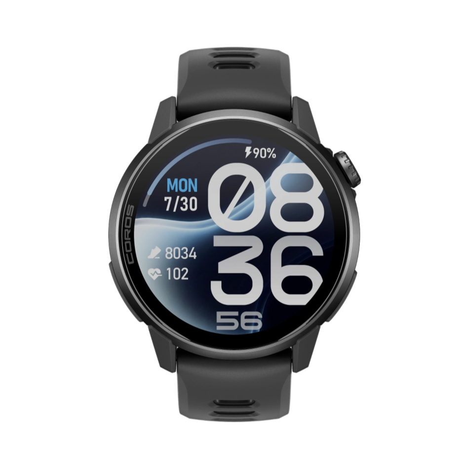 Up & Running Coros Pace 4 Pro GPS sport watch in black with a bright AMOLED touchscreen and titanium bezel