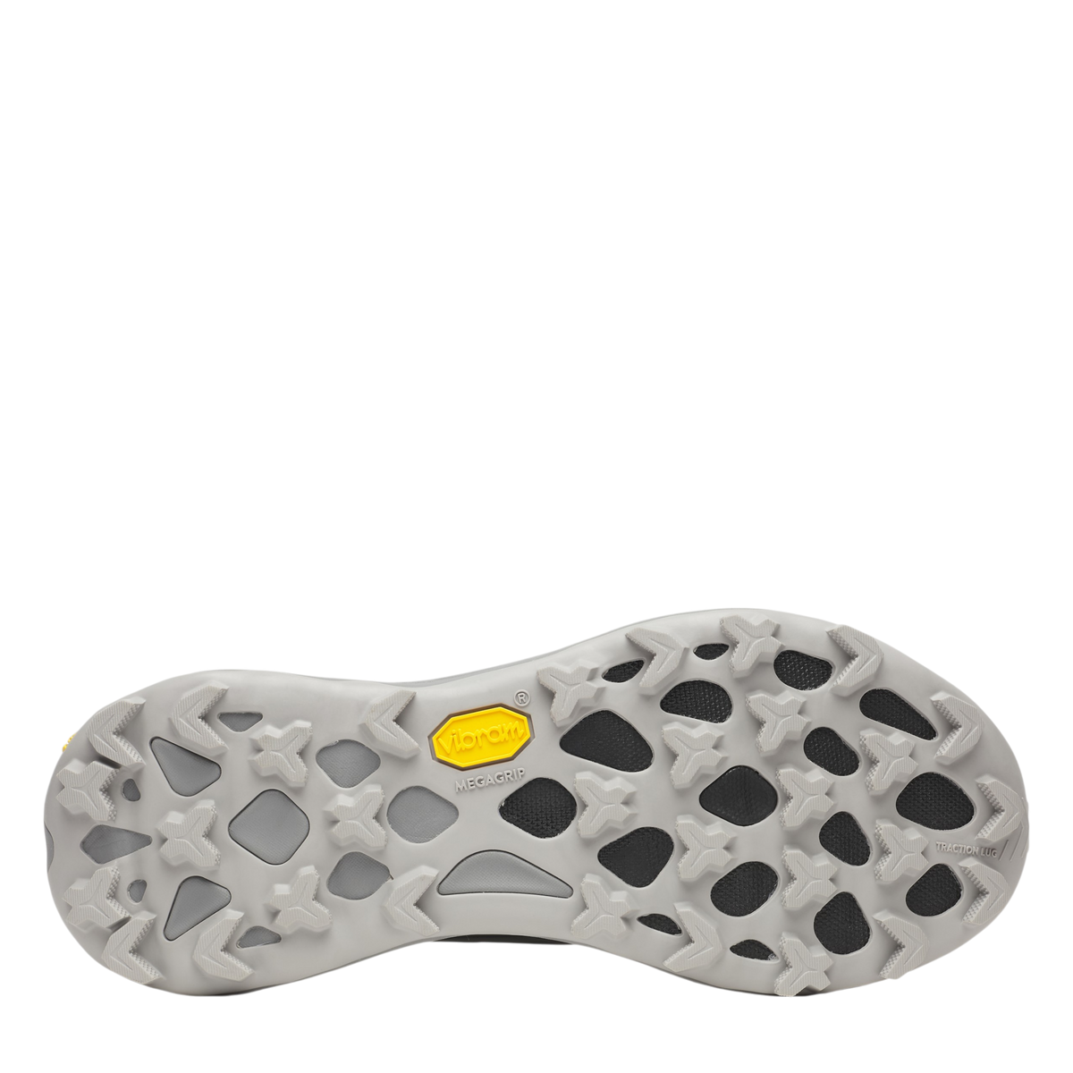 Up & Running Merrell Women's Peak Agility 6 trail running shoe outsole with grey Vibram Megagrip traction lugs