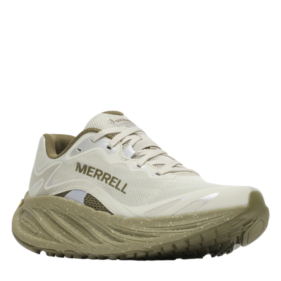 Up & Running Merrell ProMorph women's trail running shoes in light olive with a cushioned midsole and mesh upper