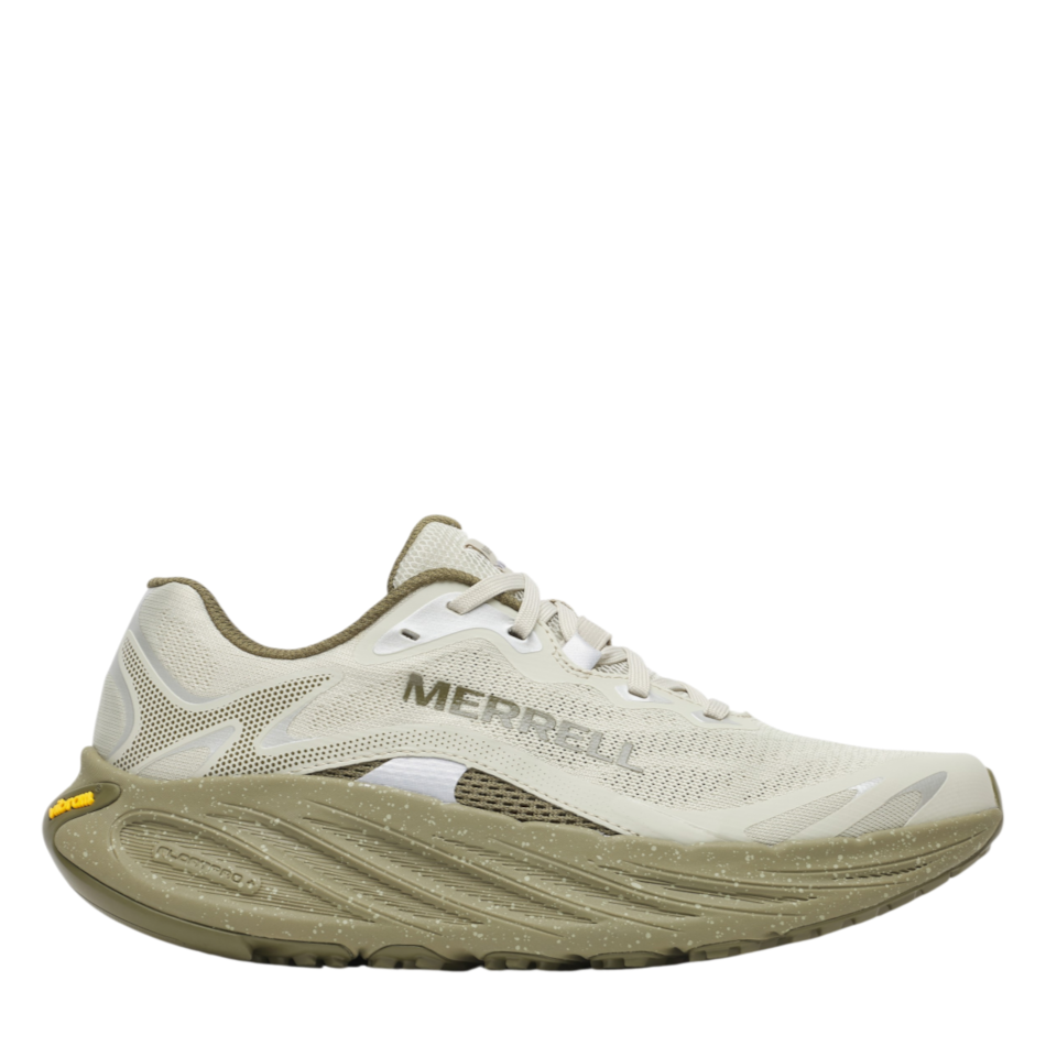 Up & Running Merrell Women's ProMorph trail running shoes in light olive with a speckled FloatPro+ midsole.