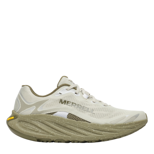 Up & Running Merrell Women's ProMorph trail running shoes in light olive with a speckled FloatPro+ midsole.