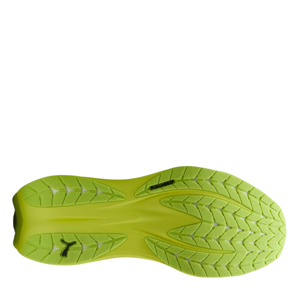 Up & Running Puma Women's Deviate Pure Nitro running shoe outsole in sunny lime with durable rubber traction pattern