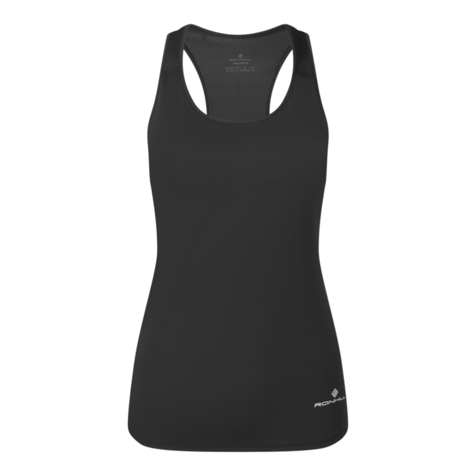 Up & Running Ronhill women's black core running vest in breathable Vapourlite fabric with racerback design