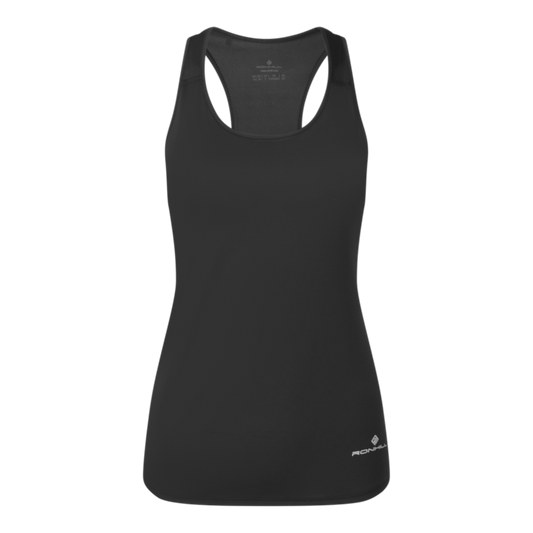Up & Running Ronhill women's black core running vest in breathable Vapourlite fabric with racerback design