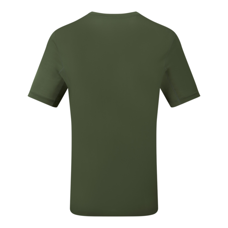 Back view of Up & Running Ronhill men's tech short sleeved running t-shirt in kelp green with a textured finish.