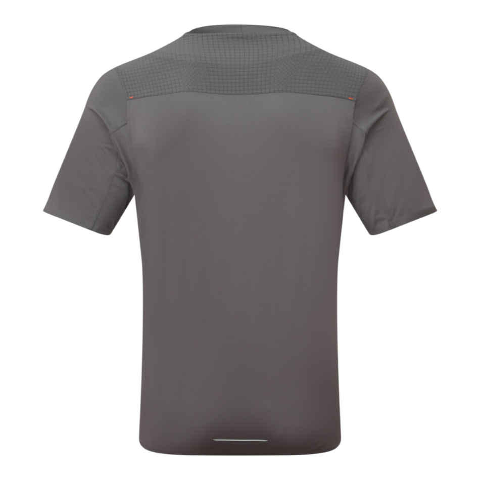 Back view of Up & Running Ronhill Tech All-Terrain short sleeved running tee in oxide grey with textured yoke.