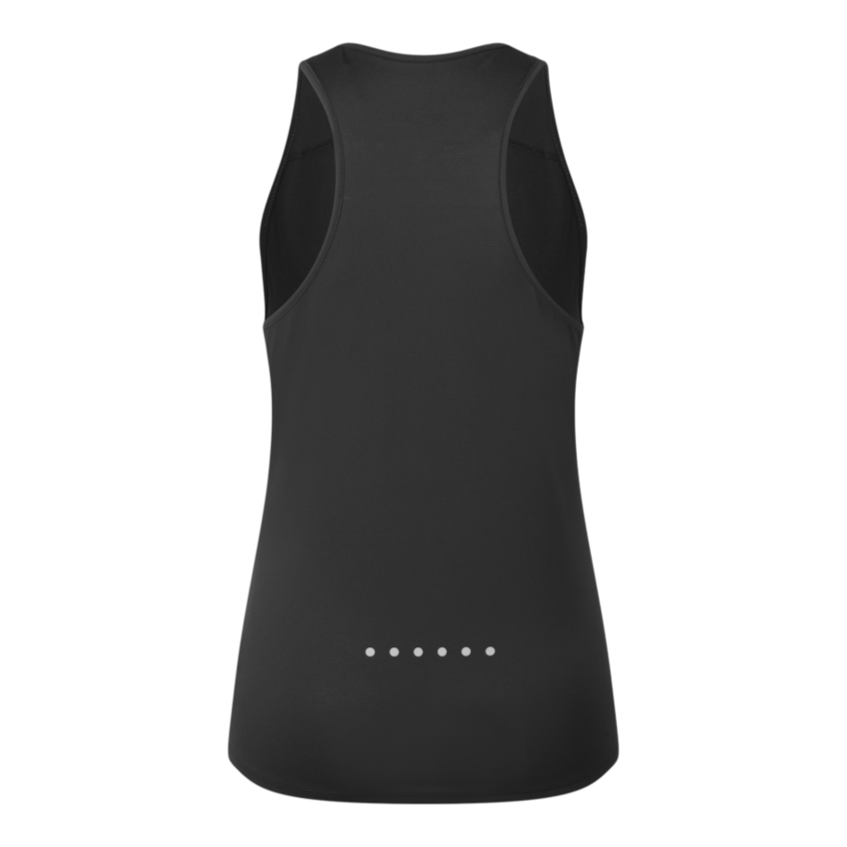 Up & Running Ronhill women's black Core running vest with racerback design and reflective details on the back