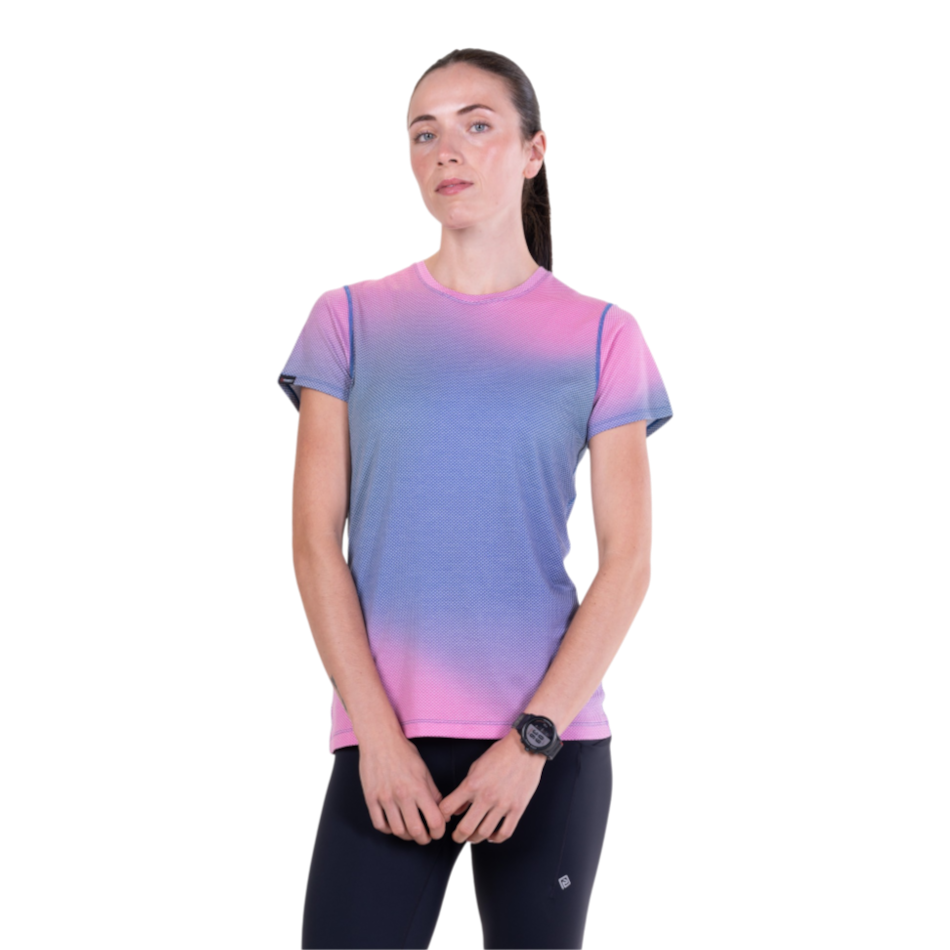 Up & Running Ronhill women's orchid glow tech running tee with Polartec Delta cooling fabric and relaxed fit