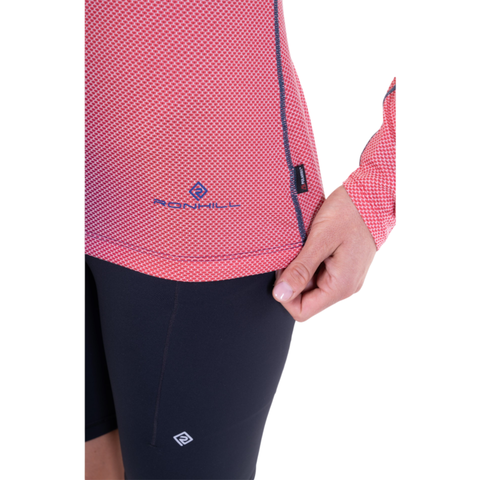 Up & Running Ronhill women's long sleeved running tee in blue violet merge with Polartec Delta cooling fabric