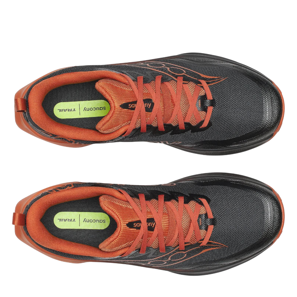 Up & Running Saucony Men's Peregrine 16 trail running shoes in black and rust with mesh upper and cushioned interior