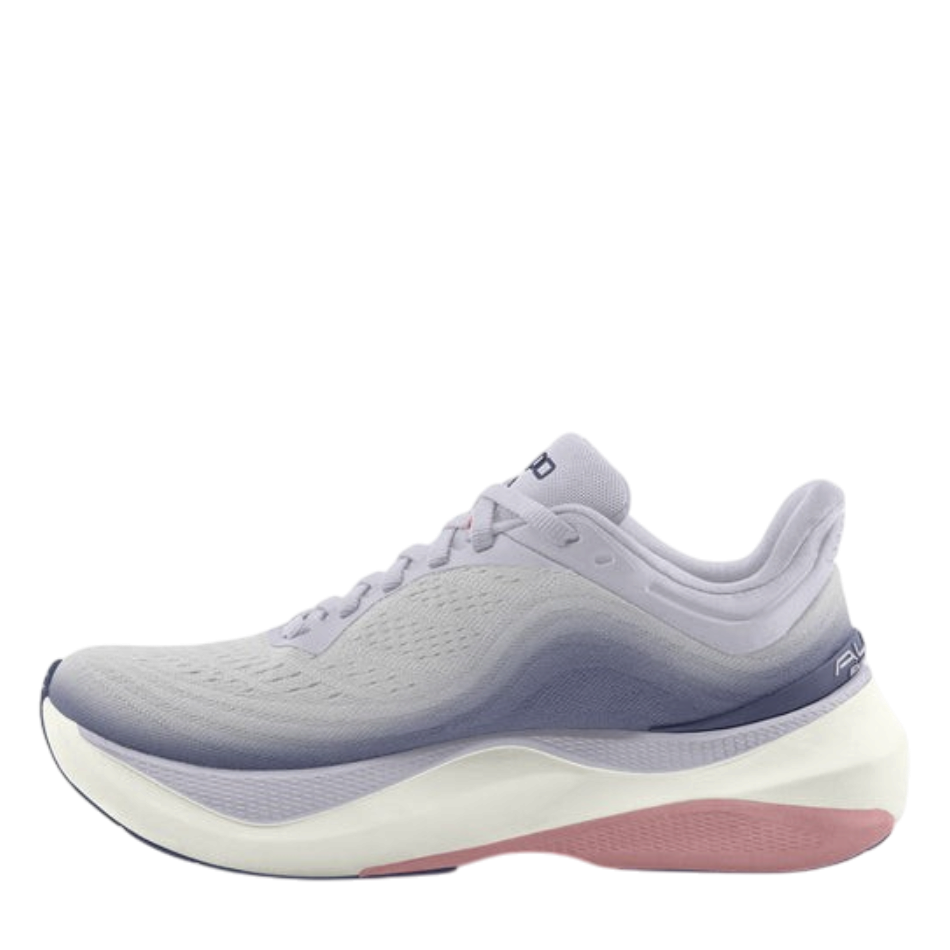 Up & Running Topo Women's Aura running shoes in lilac and purple with a thick white and pink cushioned sole